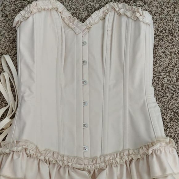 Corset Story Other - Cream Ruffled Overbust Corset (Plastic Boning)